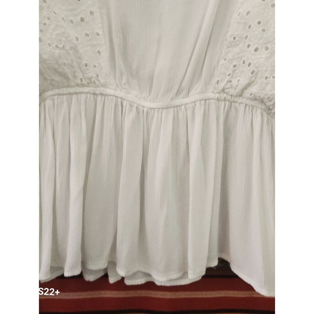 Maurices White Eyelet Lace Butterfly Sleeve Peplum Top Lrg Boho V-Neck Side Ties - Picture 3 of 14